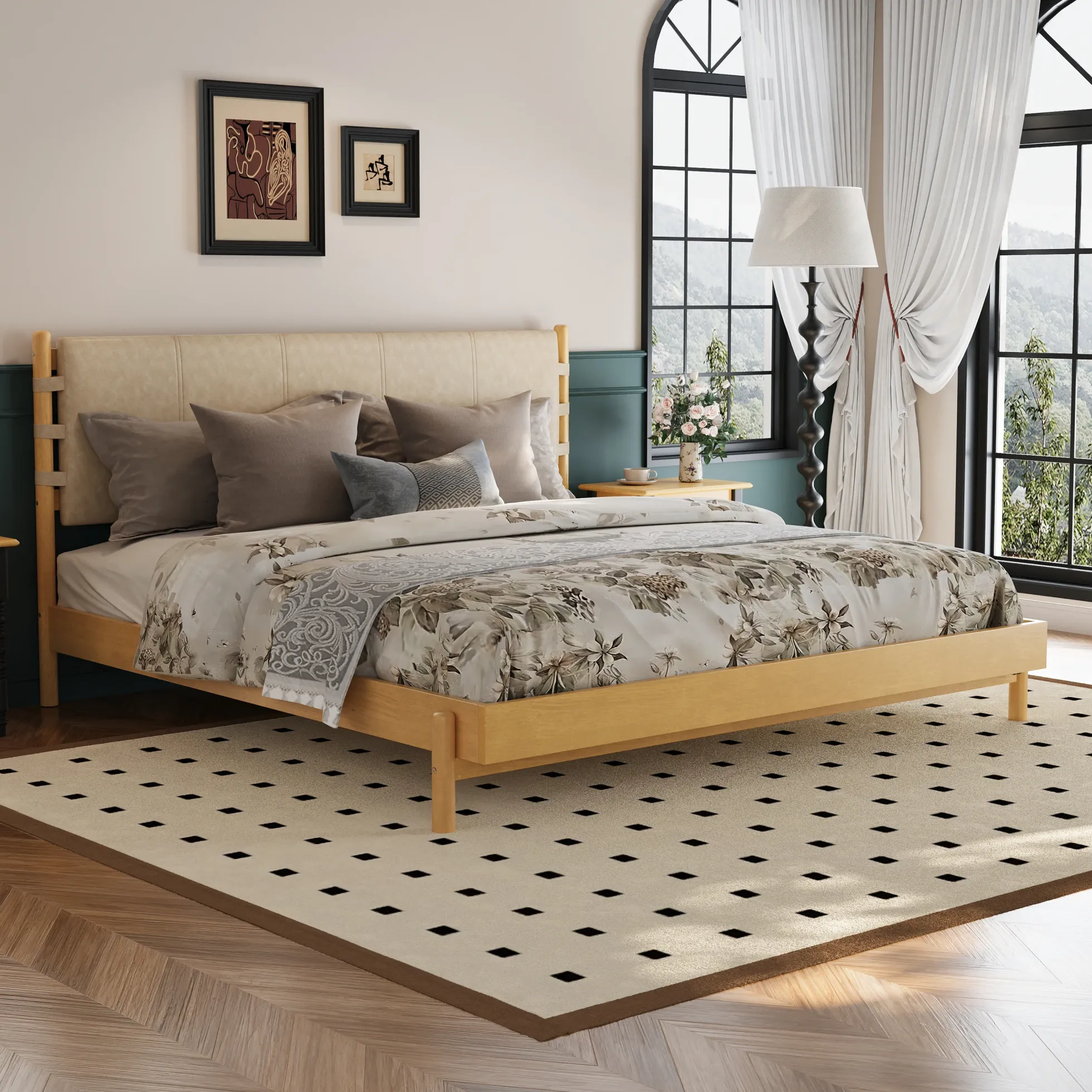 Mid Century Modern Upholstered Headboard Bedframe