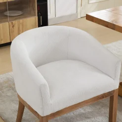 Mid Century Modern Upholstered Linen Barrel Dining Chairs
