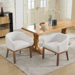 Mid Century Modern Upholstered Linen Barrel Dining Chairs