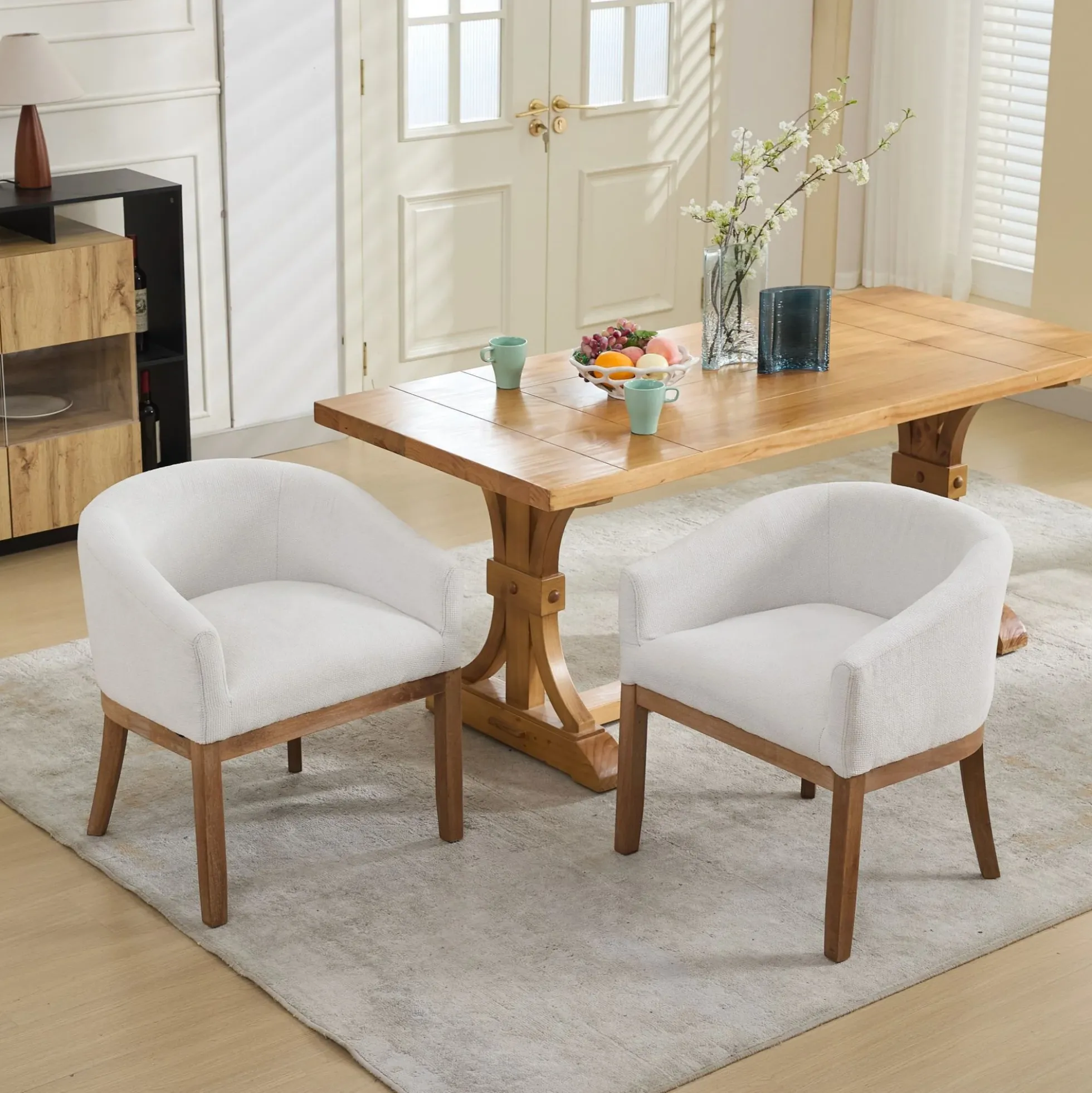 Mid Century Modern Upholstered Linen Barrel Dining Chairs