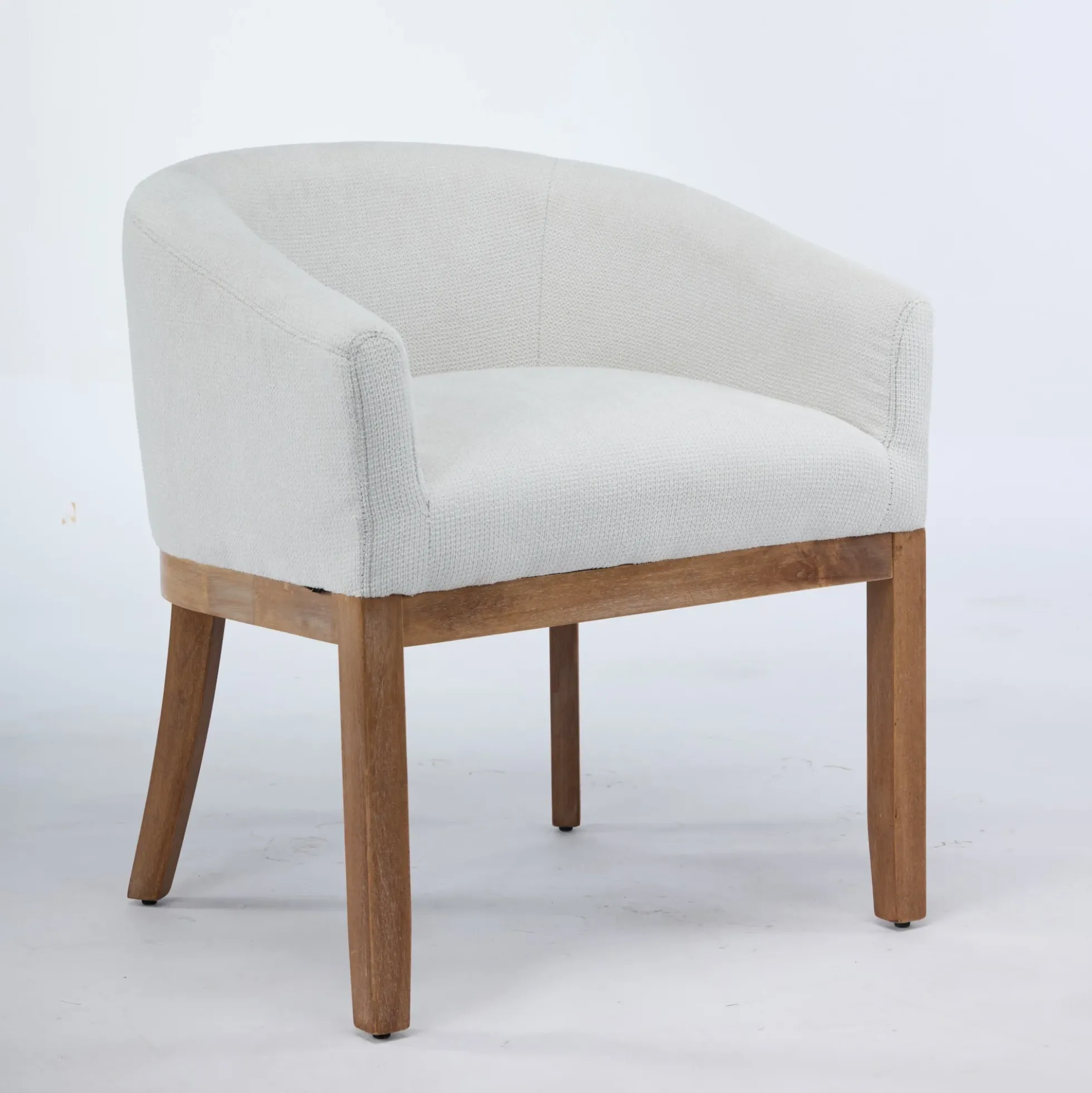 Mid Century Modern Upholstered Linen Barrel Dining Chairs