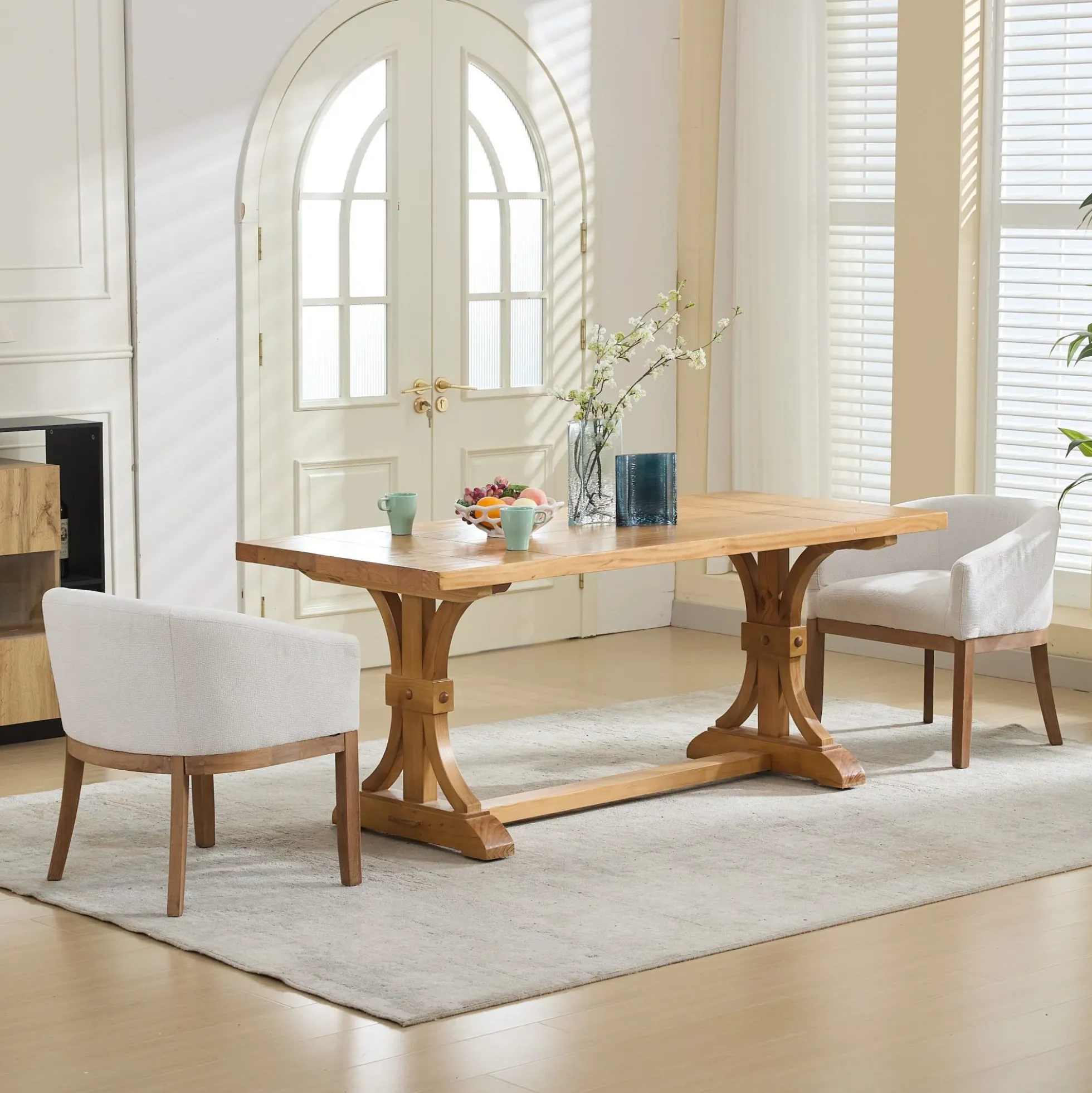 Mid Century Modern Upholstered Linen Barrel Dining Chairs