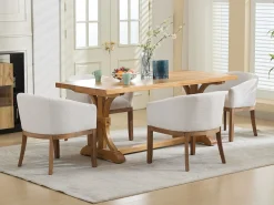Mid Century Modern Upholstered Linen Barrel Dining Chairs
