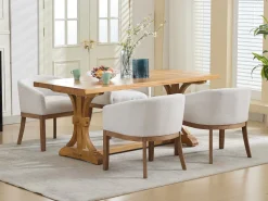Mid Century Modern Upholstered Linen Barrel Dining Chairs