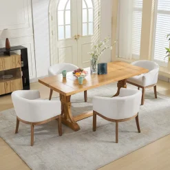 Mid Century Modern Upholstered Linen Barrel Dining Chairs
