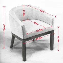 Mid Century Modern Upholstered Linen Barrel Dining Chairs