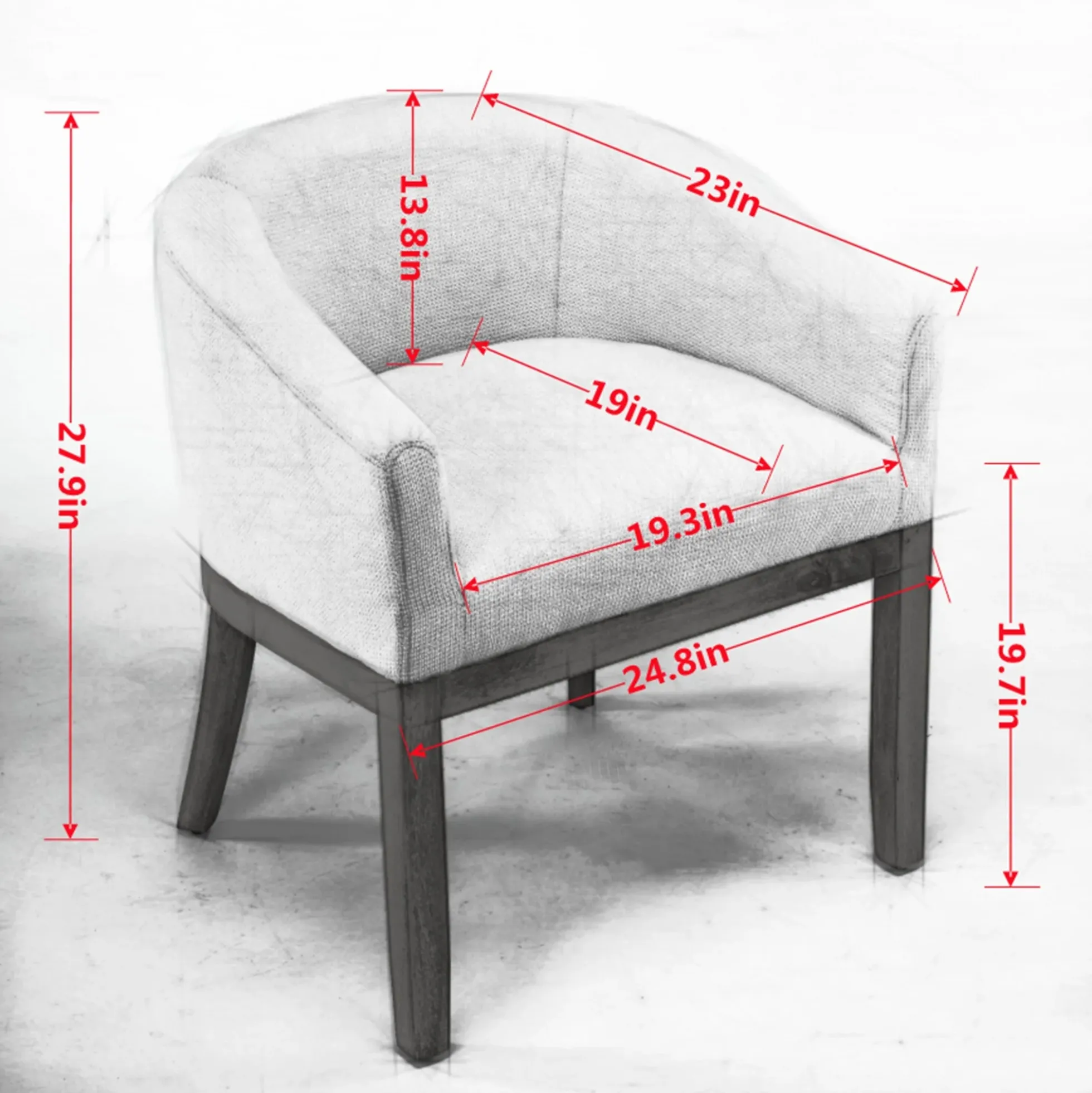 Mid Century Modern Upholstered Linen Barrel Dining Chairs