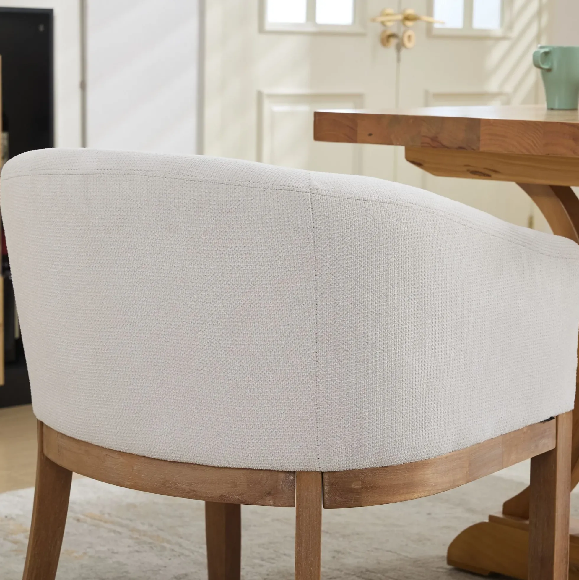 Mid Century Modern Upholstered Linen Barrel Dining Chairs