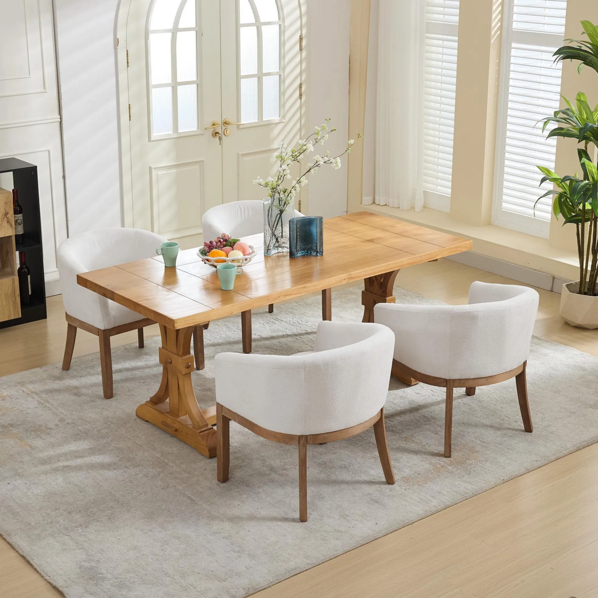 Mid Century Modern Upholstered Linen Barrel Dining Chairs