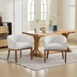 Mid Century Modern Upholstered Linen Barrel Dining Chairs