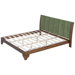 Mid Century Modern Wood and Upholstered Bedframe