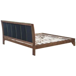 Mid Century Modern Wood and Upholstered Bedframe
