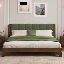 Mid Century Modern Wood and Upholstered Bedframe