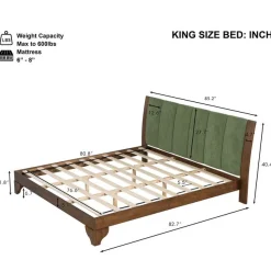 Mid Century Modern Wood and Upholstered Bedframe