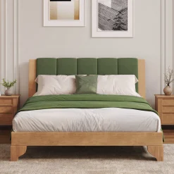 Mid Century Modern Wood and Upholstered Bedframe