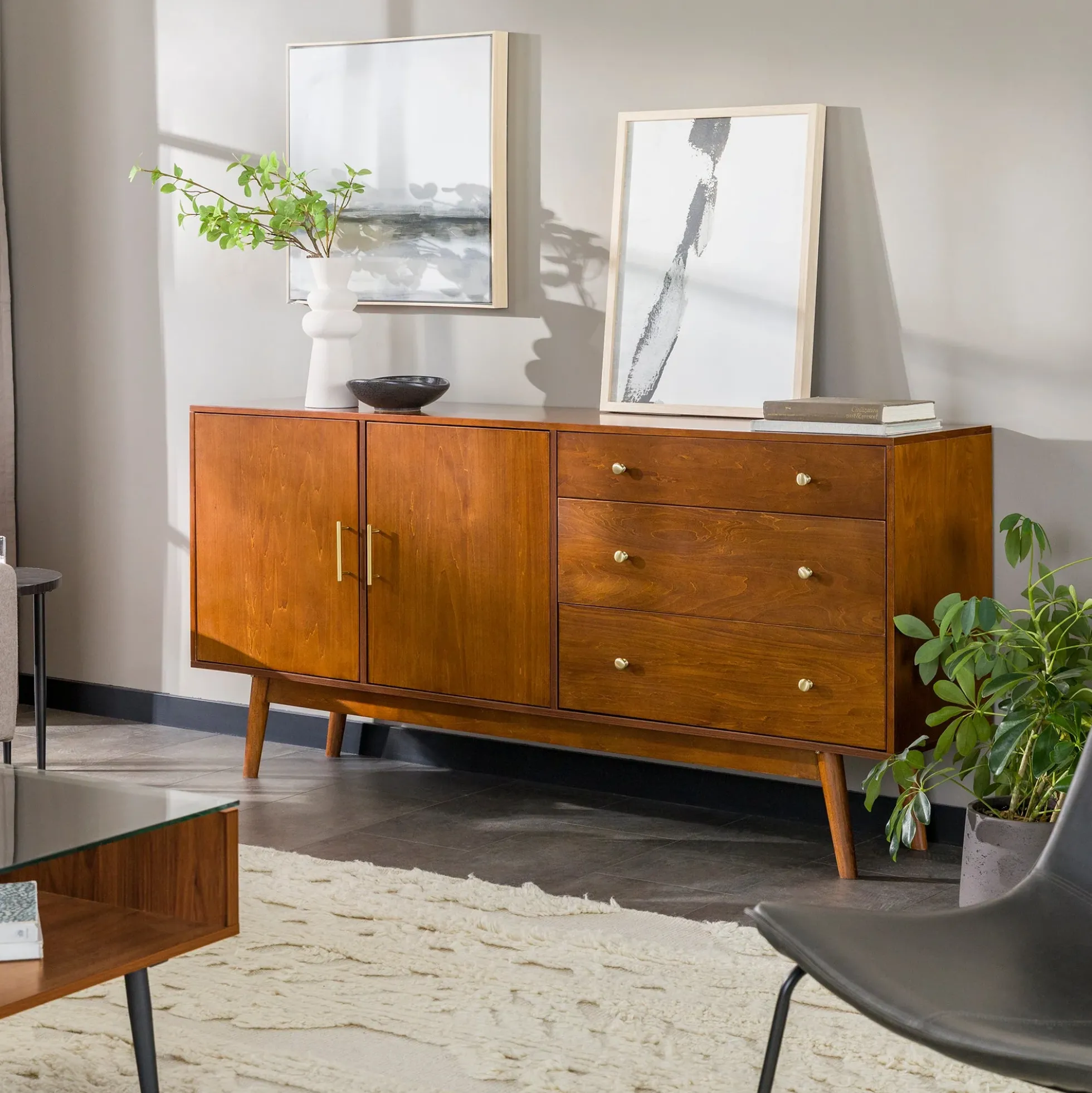 Mid-Century 70" Modern Console Buffet Sideboard