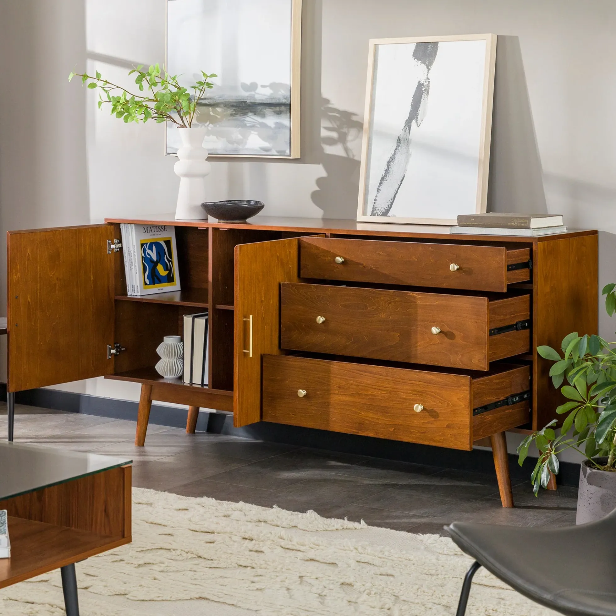 Mid-Century 70" Modern Console Buffet Sideboard