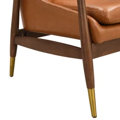 Mid-Century Faux Leather Accent Chair with Solid Wood Frame