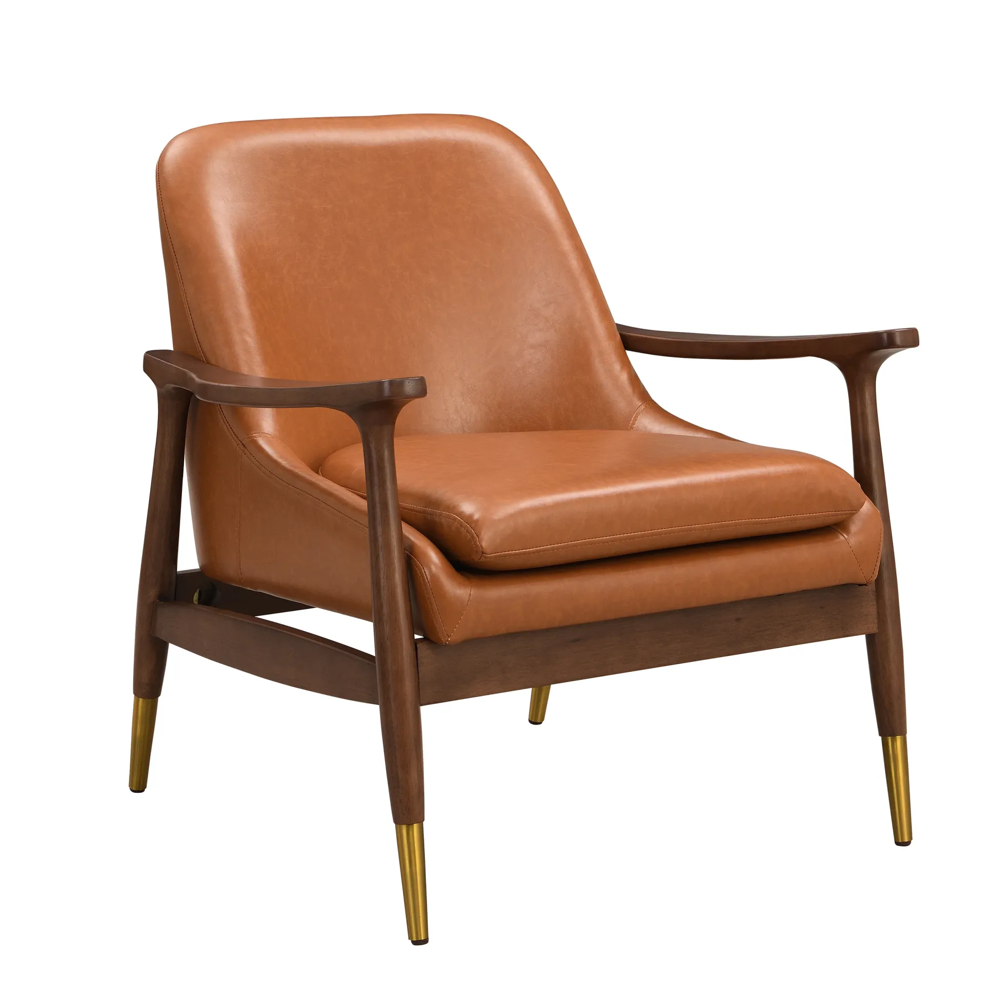 Mid-Century Faux Leather Accent Chair with Solid Wood Frame