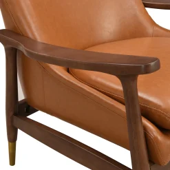 Mid-Century Faux Leather Accent Chair with Solid Wood Frame