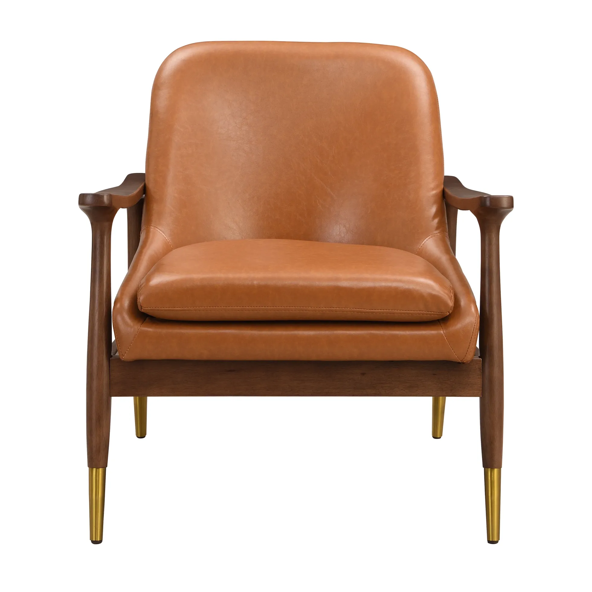 Mid-Century Faux Leather Accent Chair with Solid Wood Frame