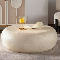 Mid-Century Faux Stone Round Coffee Table