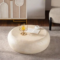 Mid-Century Faux Stone Round Coffee Table