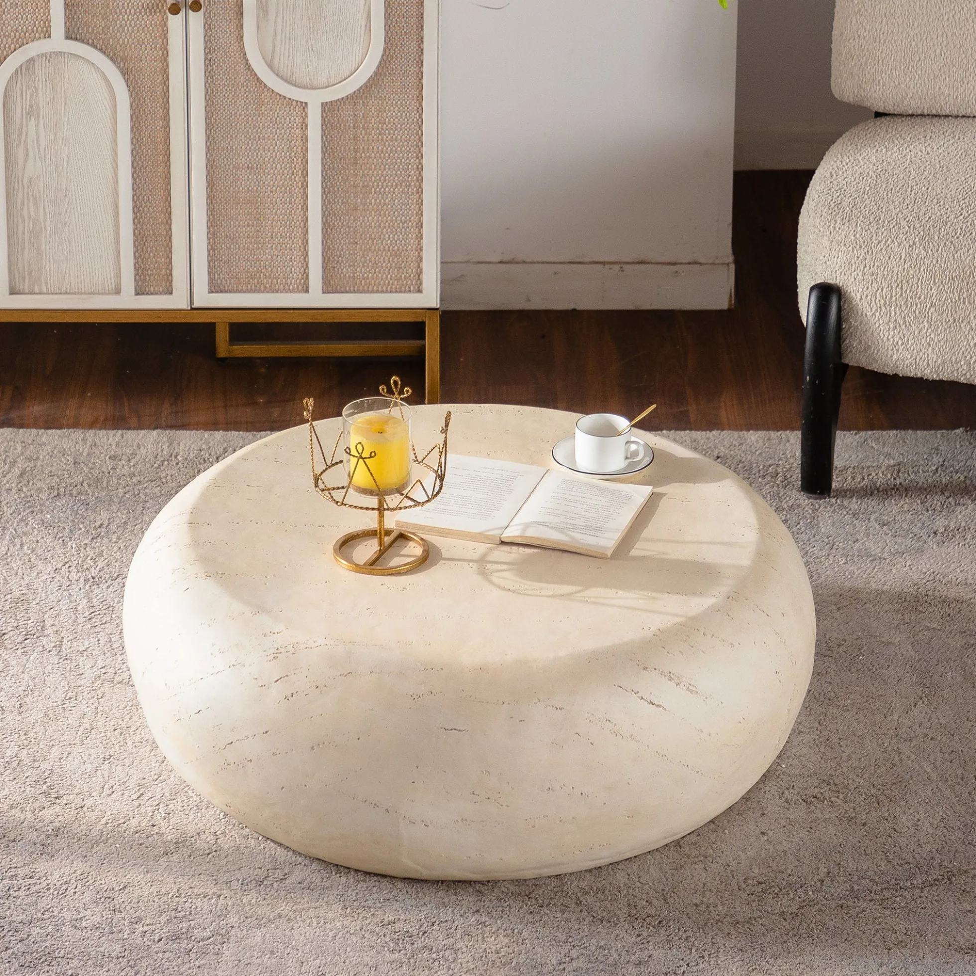 Mid-Century Faux Stone Round Coffee Table