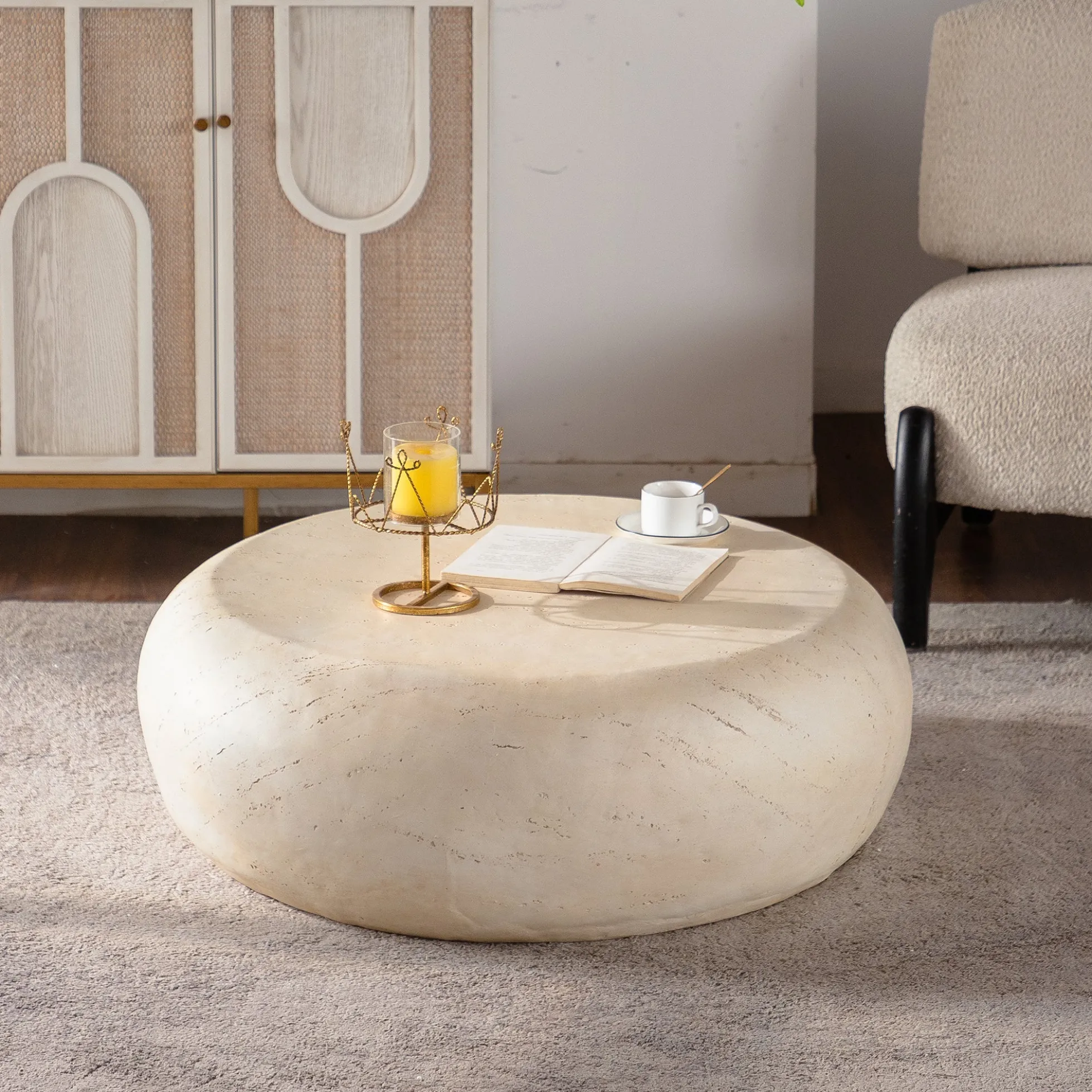 Mid-Century Faux Stone Round Coffee Table