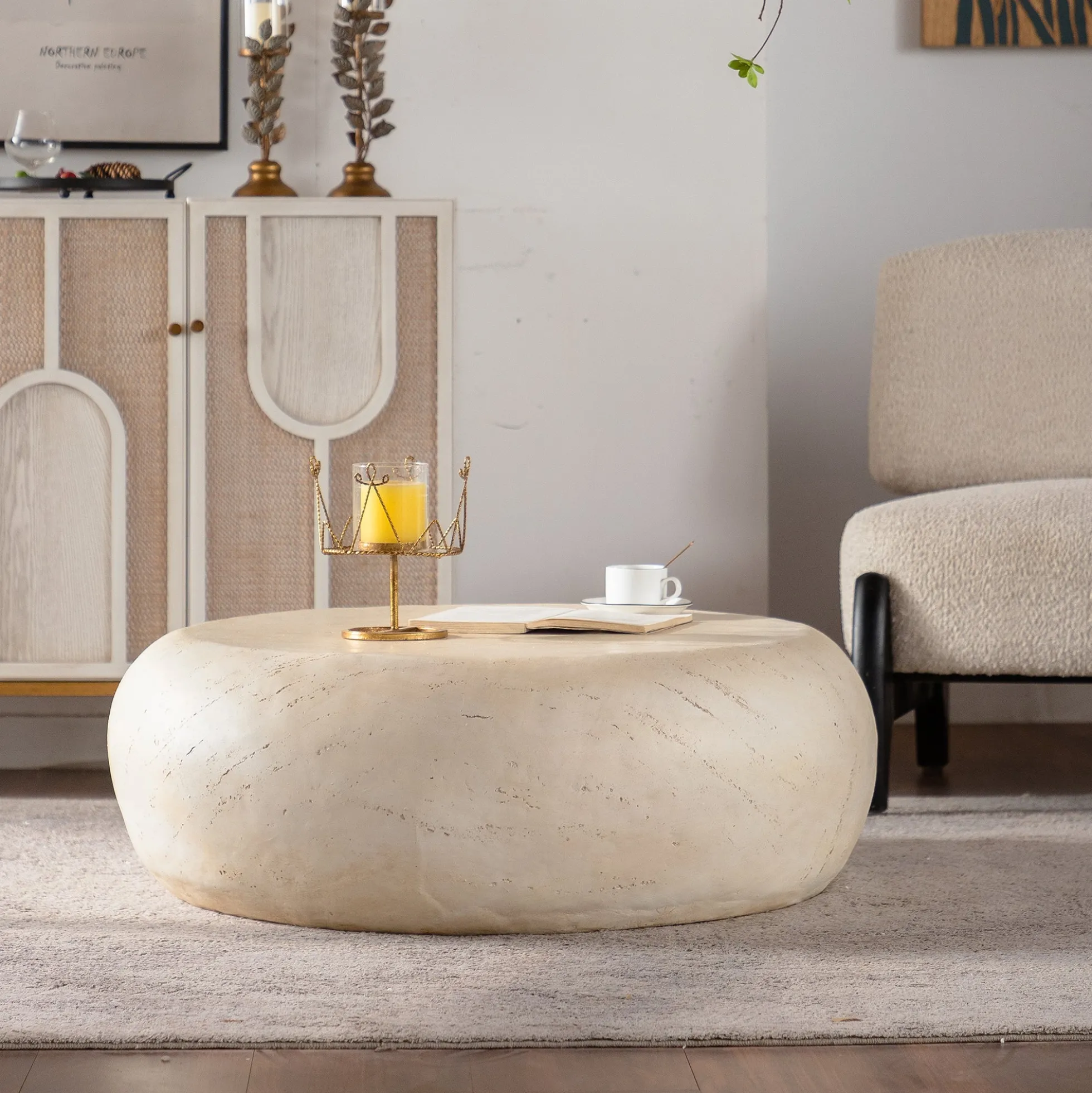 Mid-Century Faux Stone Round Coffee Table