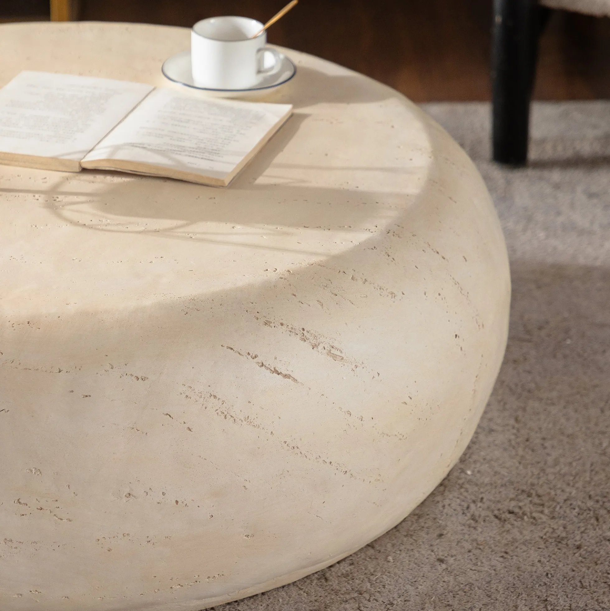 Mid-Century Faux Stone Round Coffee Table