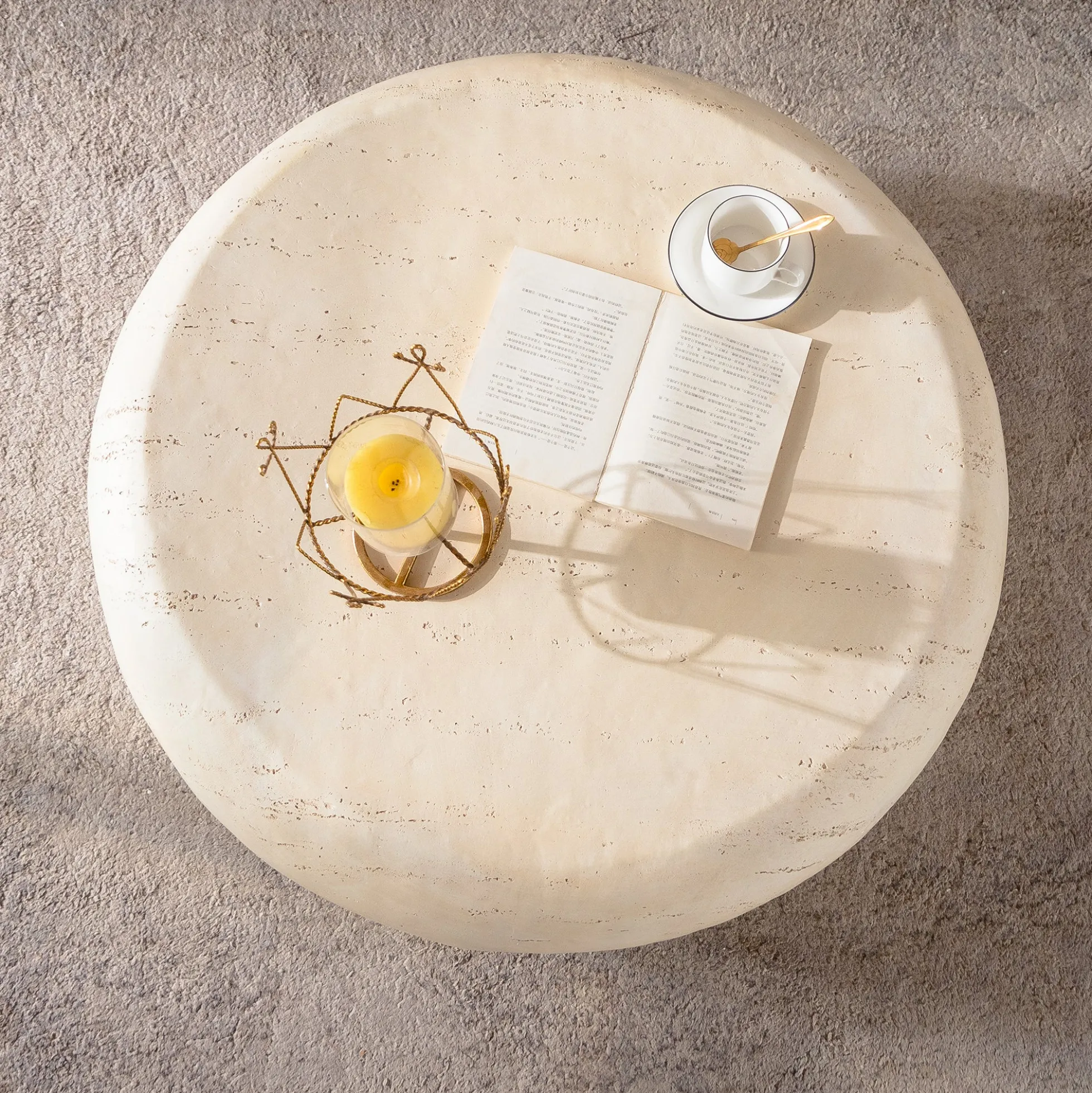 Mid-Century Faux Stone Round Coffee Table