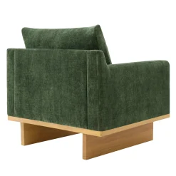 Mid-Century Modern Minimalist Green Accent Chair with Solid Wood Frame