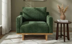 Mid-Century Modern Minimalist Green Accent Chair with Solid Wood Frame