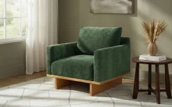 Mid-Century Modern Minimalist Green Accent Chair with Solid Wood Frame