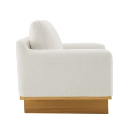 Mid-Century Modern White Minimalist Accent Chair with Solid Wood Frame