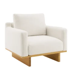 Mid-Century Modern White Minimalist Accent Chair with Solid Wood Frame