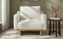 Mid-Century Modern White Minimalist Accent Chair with Solid Wood Frame
