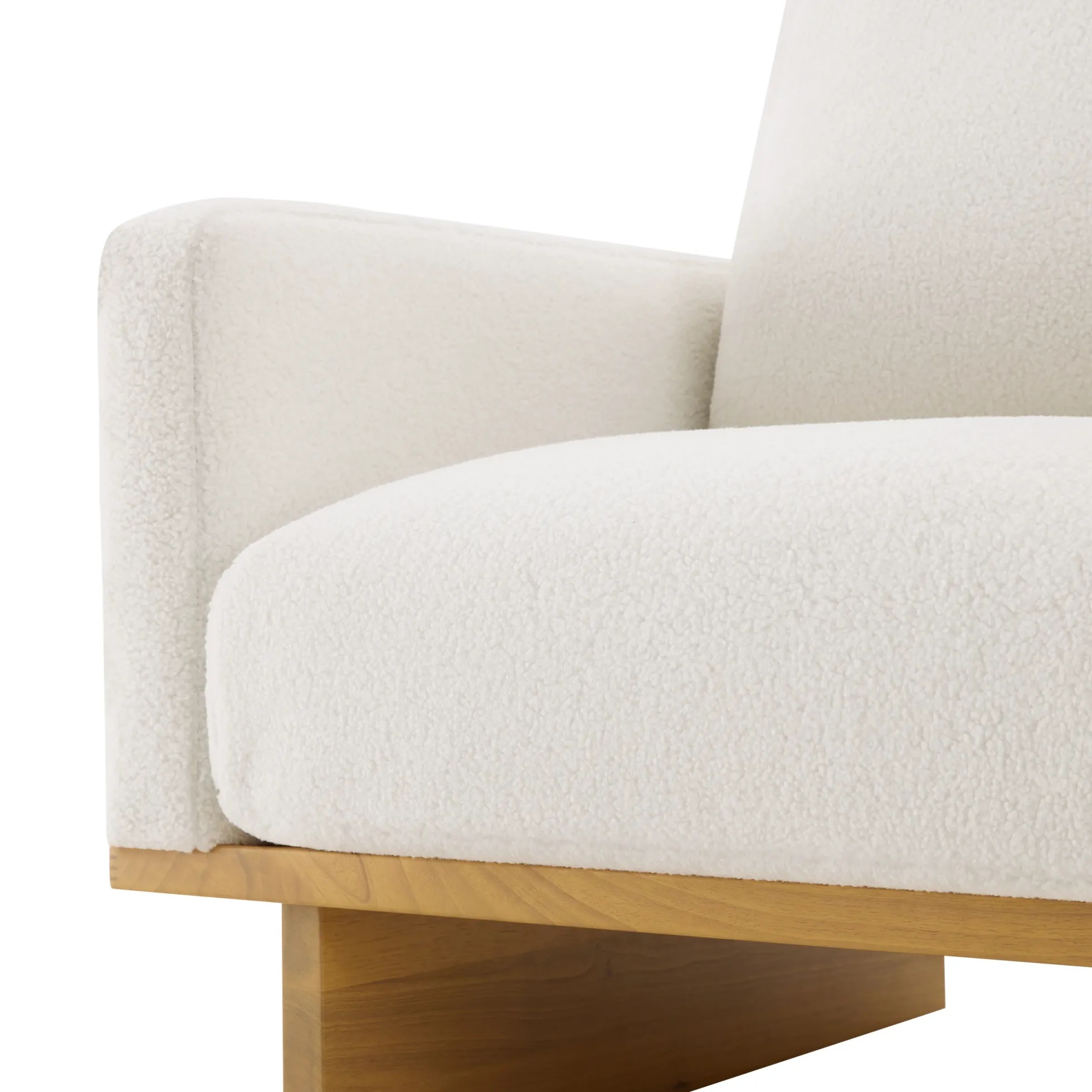 Mid-Century Modern White Minimalist Accent Chair with Solid Wood Frame