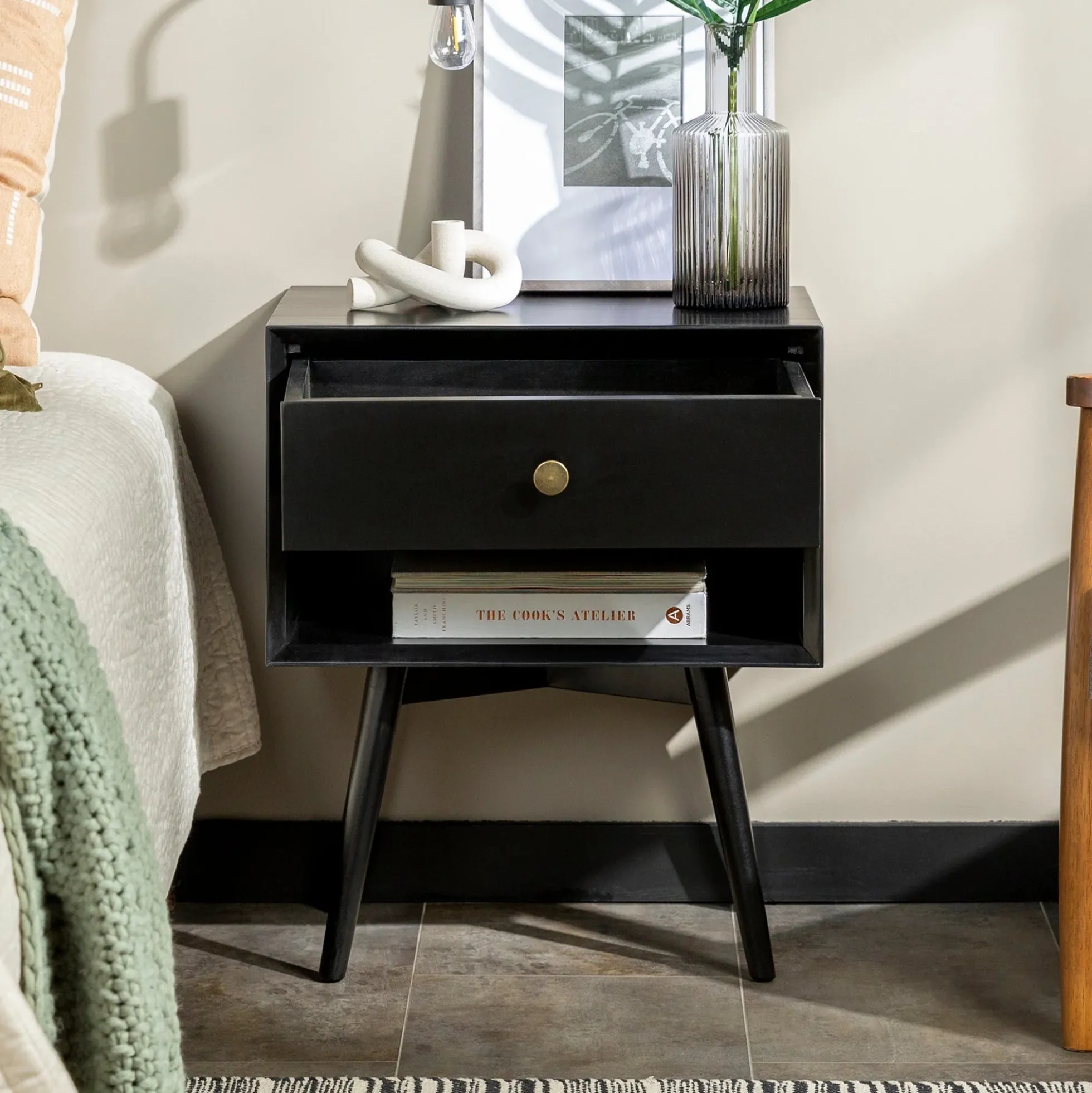 Mid-Century Solid Wood Nightstand Collection (1 or 2 Drawer)