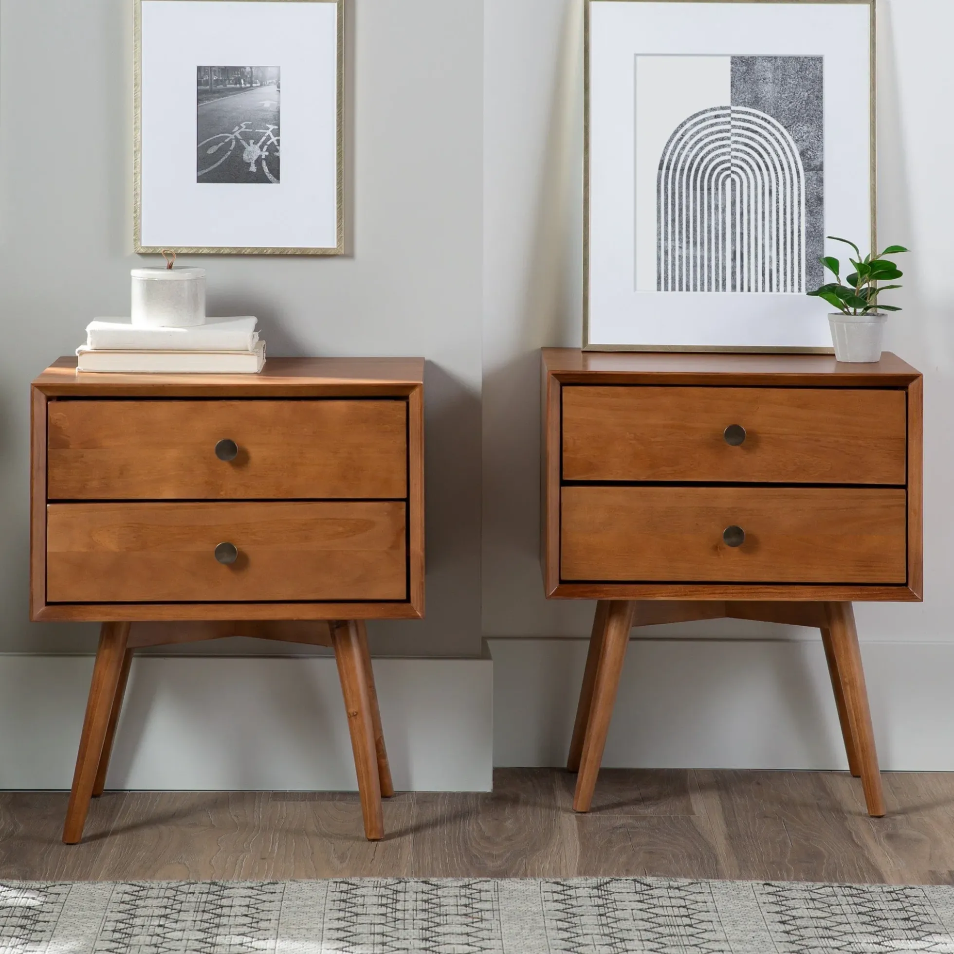 Mid-Century Solid Wood Nightstand Collection (1 or 2 Drawer)