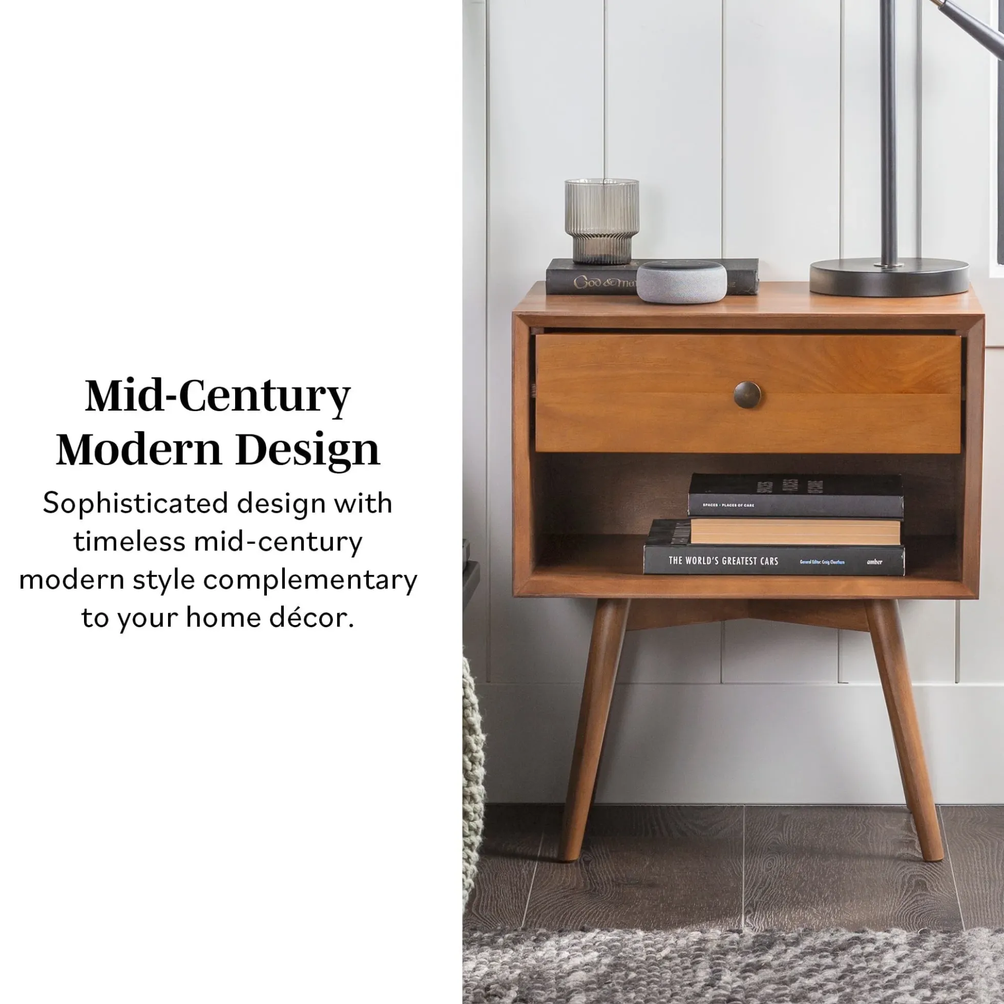 Mid-Century Solid Wood Nightstand Collection (1 or 2 Drawer)