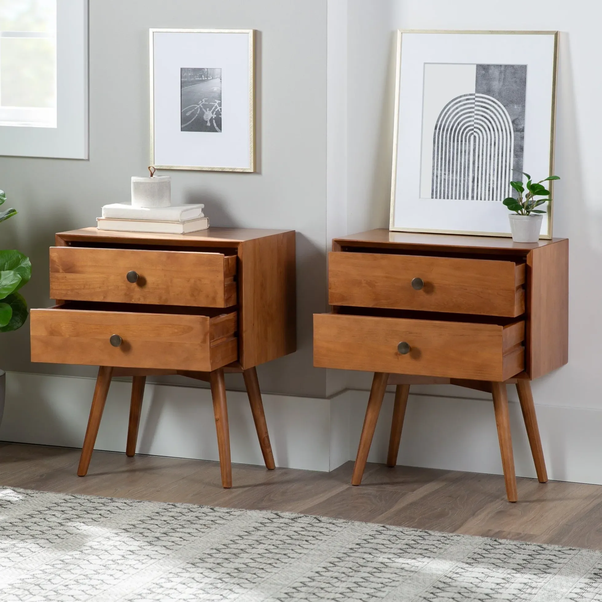 Mid-Century Solid Wood Nightstand Collection (1 or 2 Drawer)