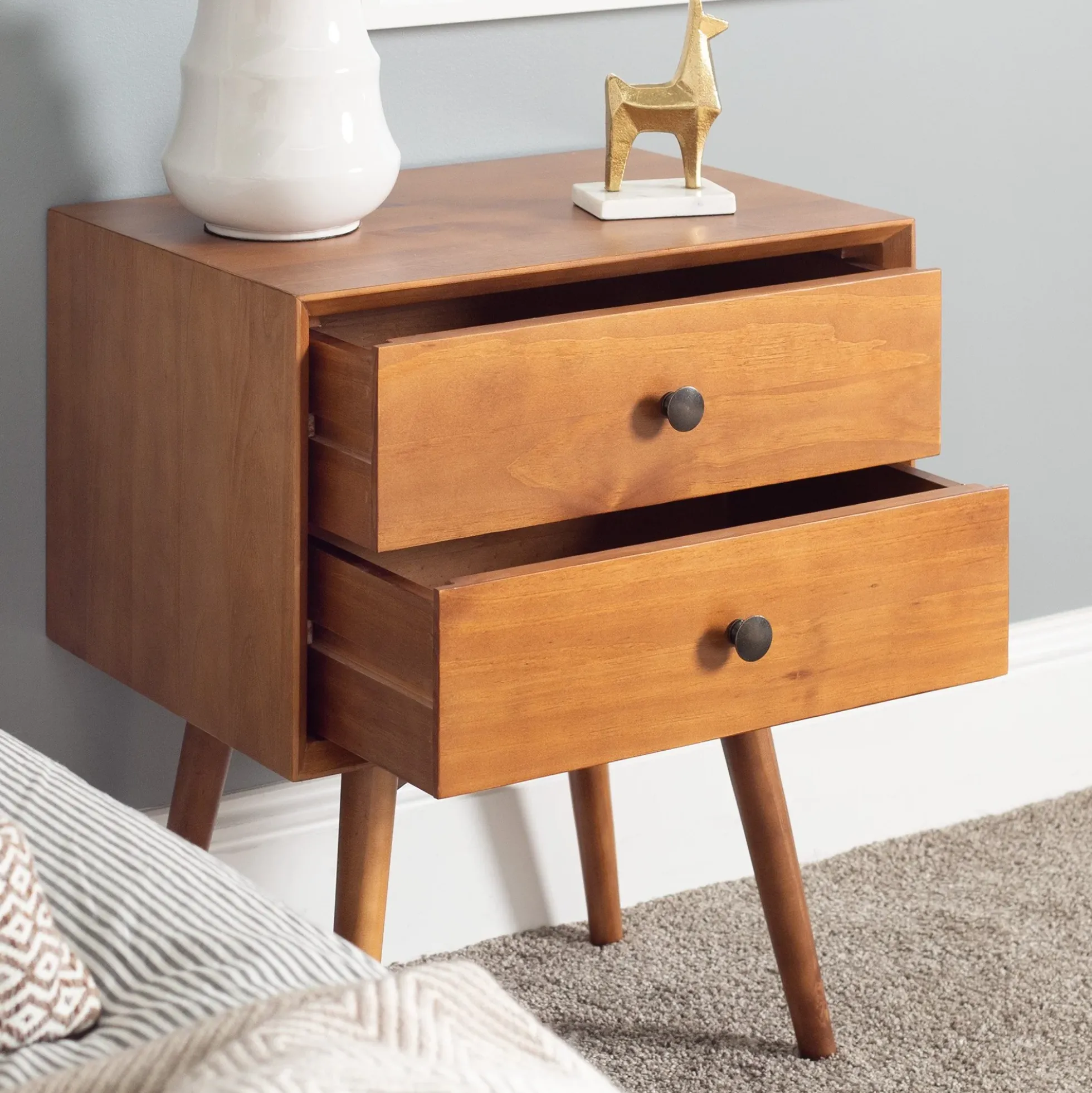 Mid-Century Solid Wood Nightstand Collection (1 or 2 Drawer)