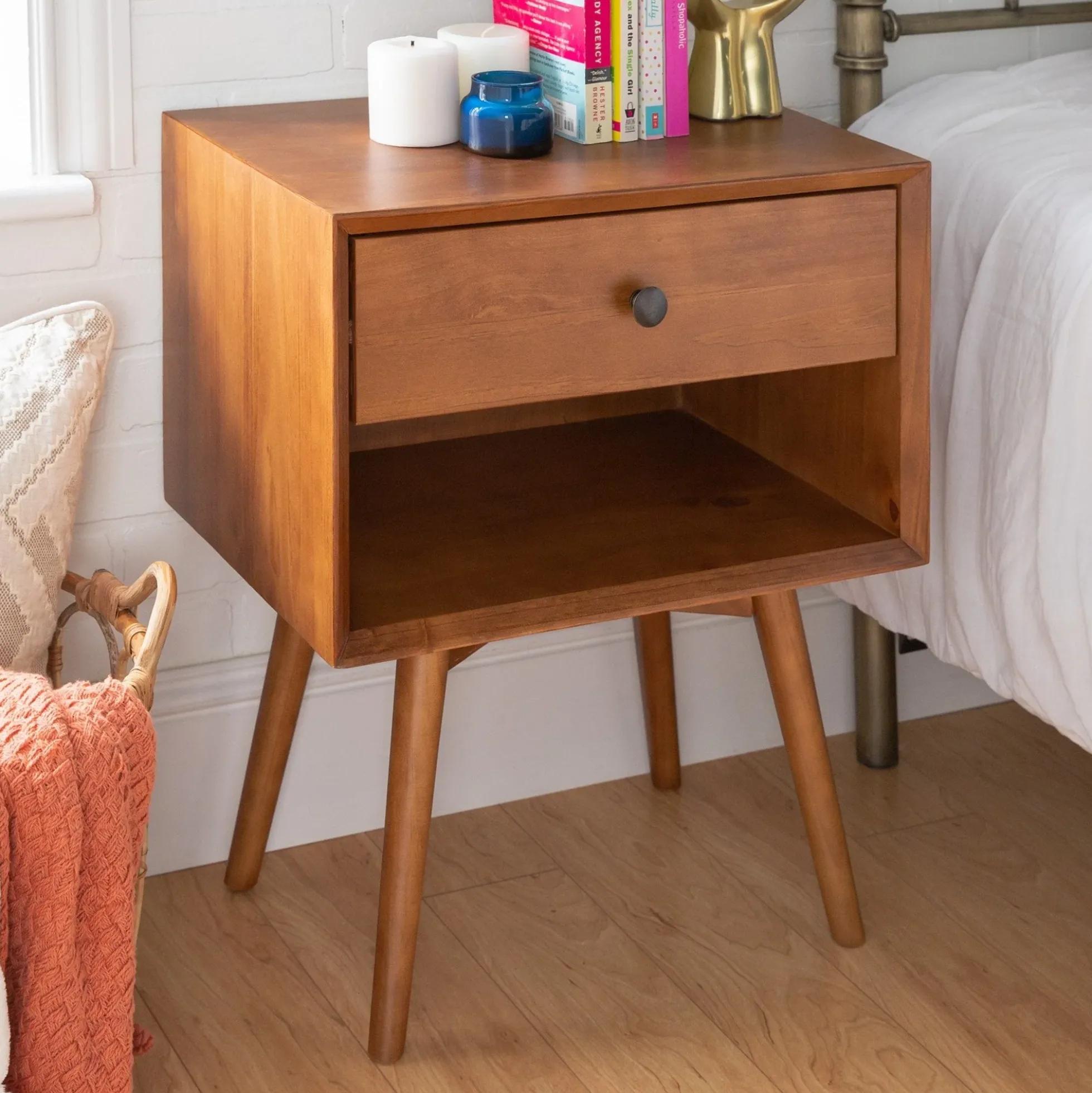 Mid-Century Solid Wood Nightstand Collection (1 or 2 Drawer)