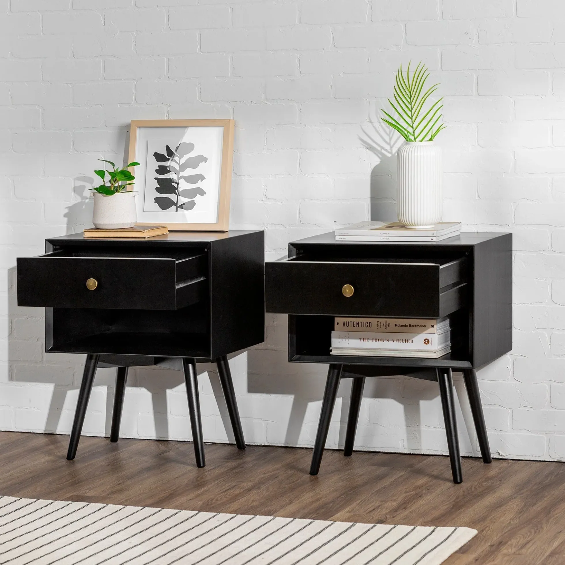 Mid-Century Solid Wood Nightstand Collection (1 or 2 Drawer)