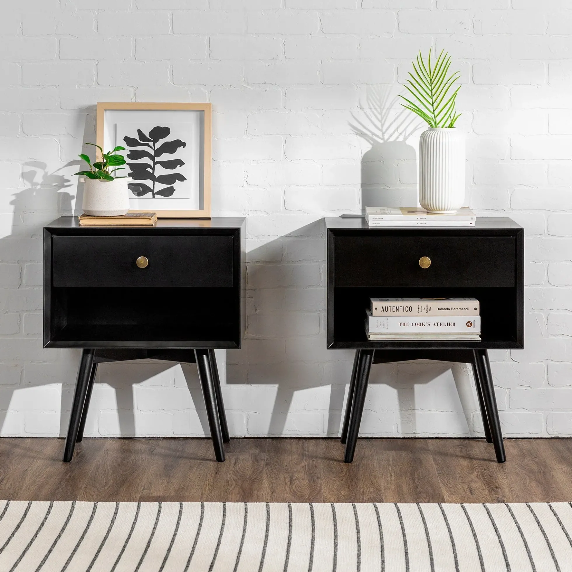 Mid-Century Solid Wood Nightstand Collection (1 or 2 Drawer)