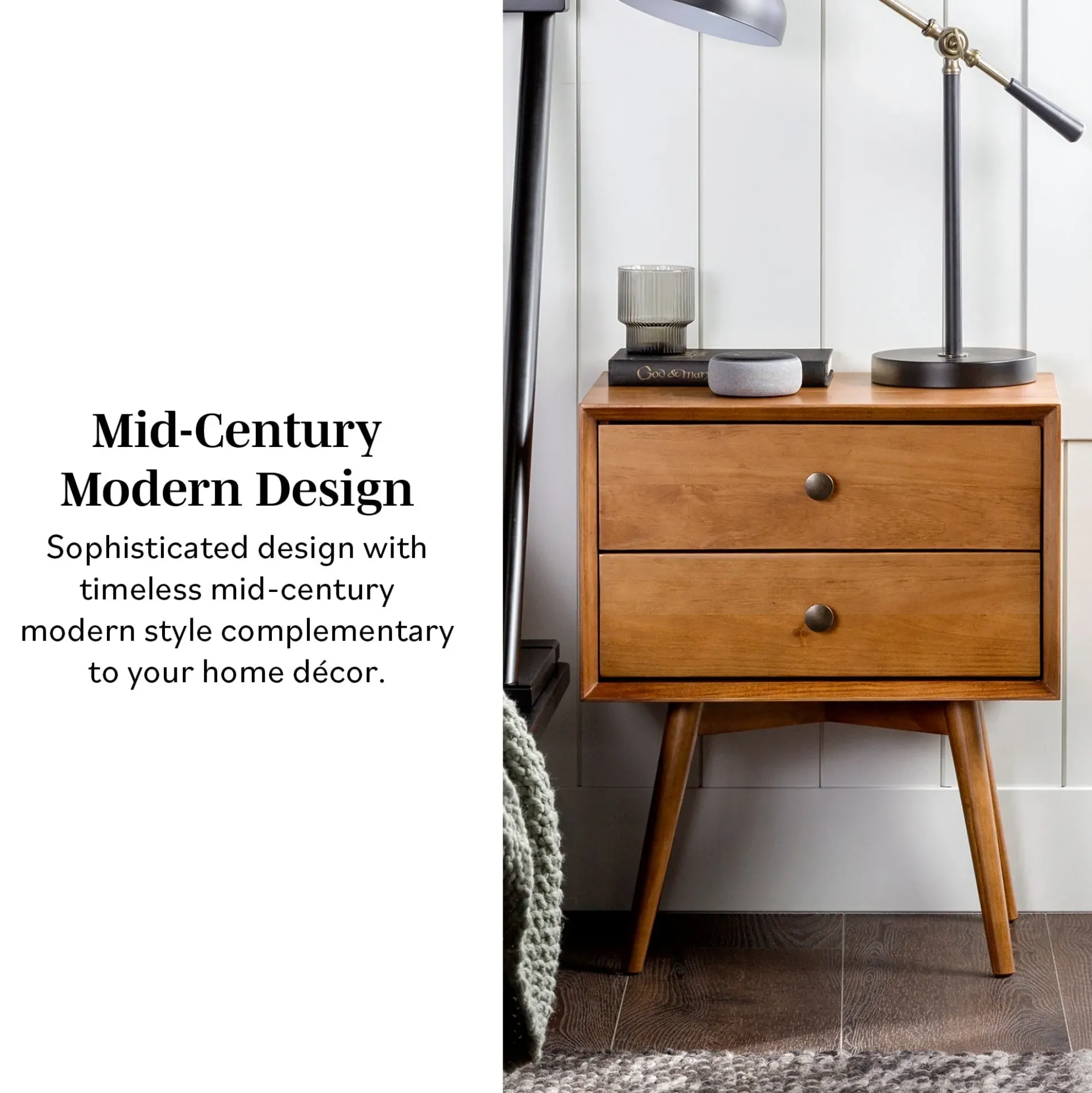 Mid-Century Solid Wood Nightstand Collection (1 or 2 Drawer)