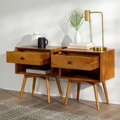 Mid-Century Solid Wood Nightstand Collection (1 or 2 Drawer)