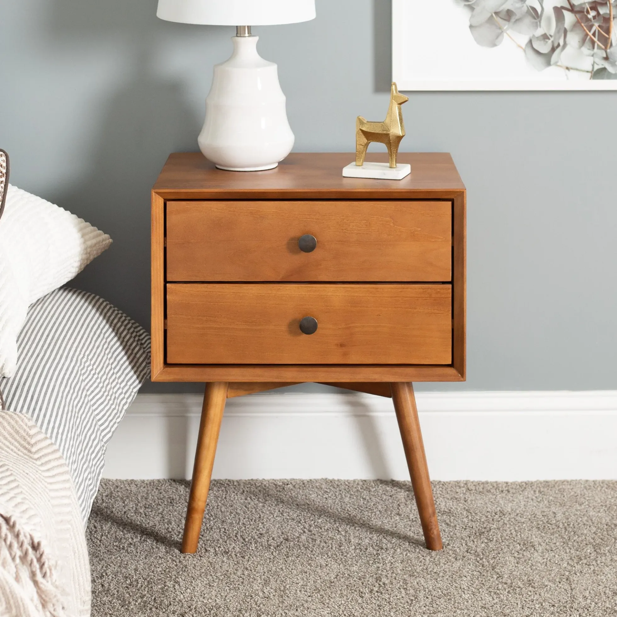 Mid-Century Solid Wood Nightstand Collection (1 or 2 Drawer)